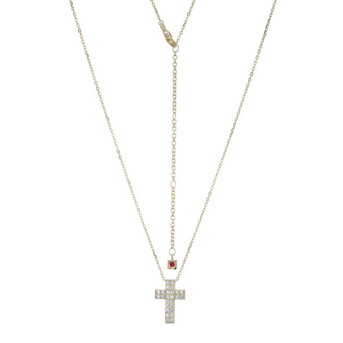 17"+3" Yellow Gold-Plated Sterling Silver Cross Pendant Necklace with CZ by ELLE