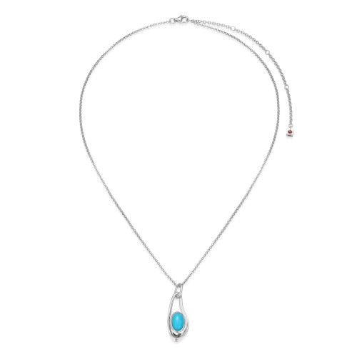 18"+4" Sterling Silver Open Teardrop Pendant Necklace with Large Simulated Turquoise by ELLE