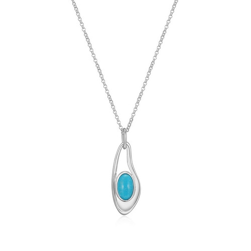 18 inch+4 inch Sterling Silver Open Teardrop Pendant Necklace with Large Simulated Turquoise by ELLE