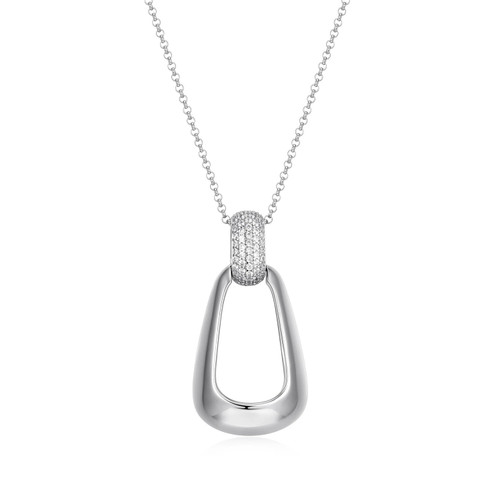28"+2" Sterling Silver Long Drop Pendant Necklace with Pave White CZ Bail by ELLE