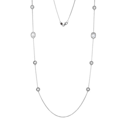 36" Sterling Silver Long Station Necklace with Milgrain Bezel-Set White CZ by ELLE