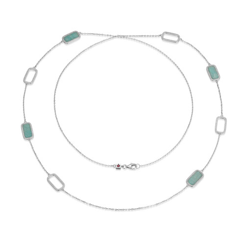 36 inch Sterling Silver Station Necklace with Amazonite and White CZ by ELLE