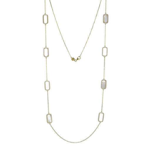 36 inch Yellow Gold-Plated Sterling Silver Necklace with Mother of Pearl and White CZ by ELLE