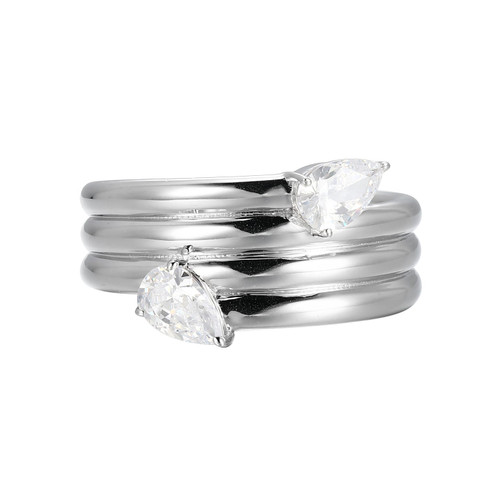 Rhodium-Plated Sterling Silver Pear-Shape Cubic Zirconia Multi-Band Ring by ELLE