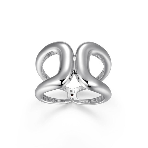 Rhodium-Plated Sterling Silver Polished Abstract Open Form Ring by ELLE