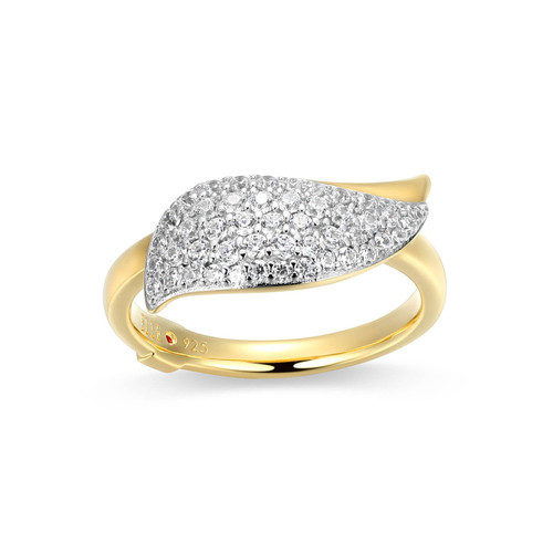 Gold-Plated Sterling Silver Leaf-Shaped White CZ Ring by ELLE