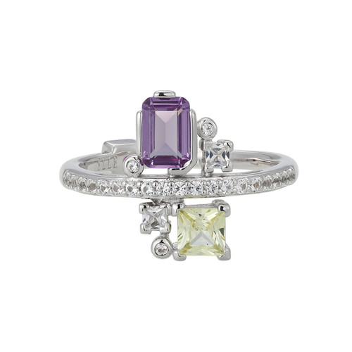 Rhodium-Plated Sterling Silver Ring with Lab-Created Alexandrite, Lab-Created Yellow Sapphire and Lab-Created White Sapphire by ELLE