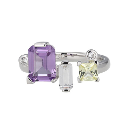 Rhodium-Plated Sterling Silver Ring with Lab-Created Alexandrite, Lab-Created White Sapphire and Lab-Created Yellow Sapphire by ELLE