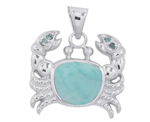 Sterling Silver Crab Pendant Necklace w/ Larimar & Blue Topaz Accents, 18 inch Chain