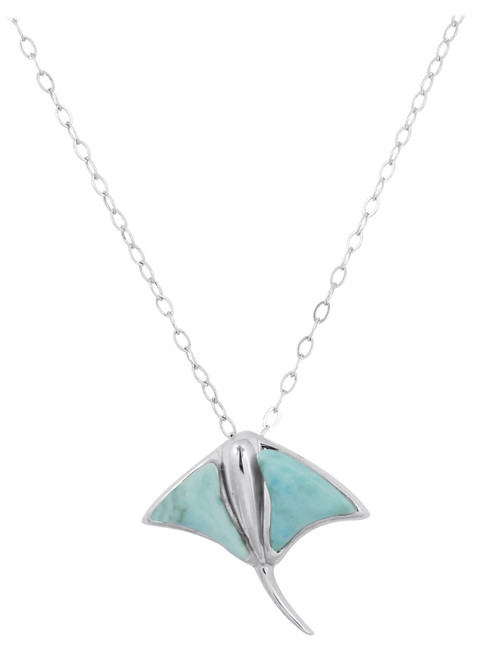 18" Sterling Silver Stingray Pendant Necklace with Larimar Ocean Theme Jewelry