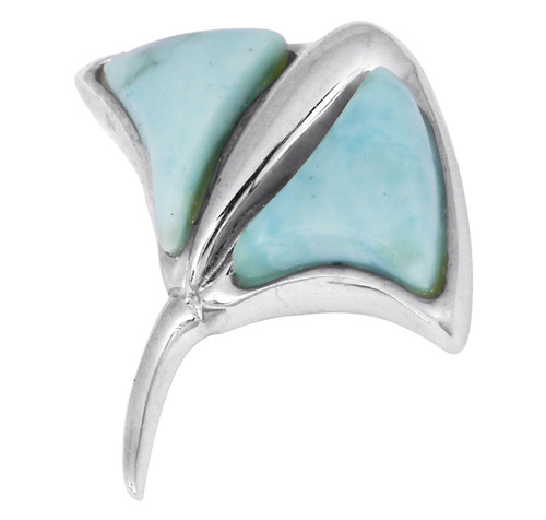18" Sterling Silver Stingray Pendant Necklace with Larimar Ocean Theme Jewelry