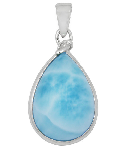 18" Sterling Silver Larimar Teardrop Pendant Necklace Genuine Blue Gemstone