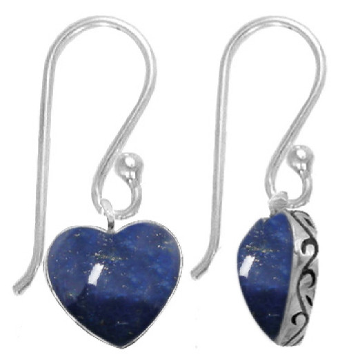 Sterling Silver Natural Blue Lapis Lazuli Heart Dangle Earrings Women French Hook