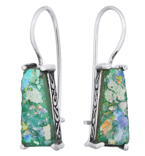 Sterling Silver Ancient Roman Glass Drop French Hook Earrings for Women