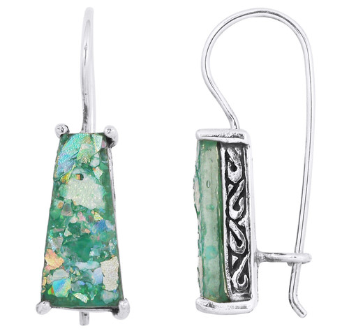 Sterling Silver Ancient Roman Glass Drop French Hook Earrings for Women