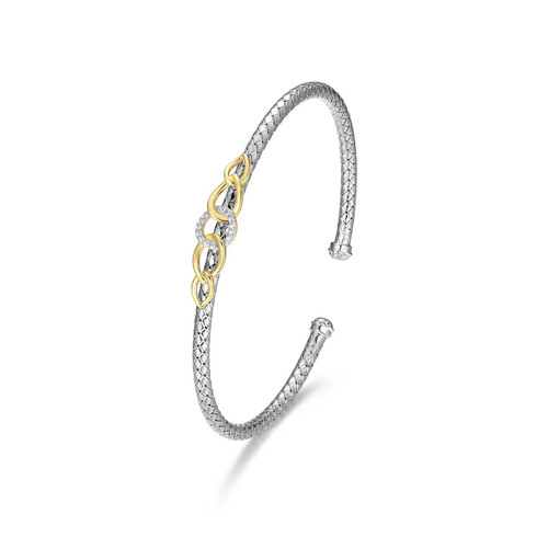 6.75" Rhodium- and Gold-Plated Sterling Silver Oval Link CZ Cuff Bracelet by Charles Garnier