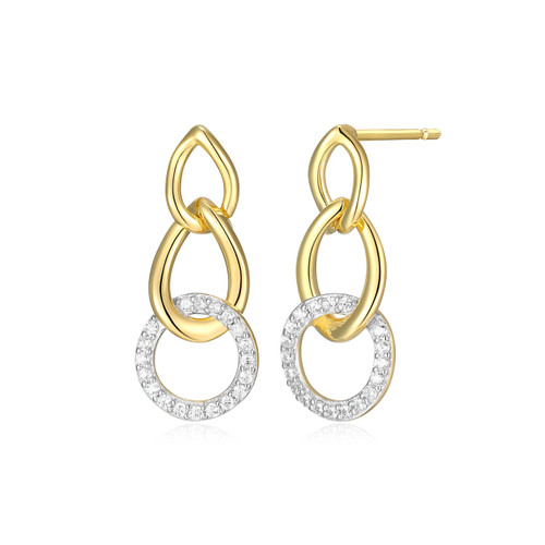 Rhodium- and Gold-Plated Sterling Silver Oval Link CZ Drop Earrings by Charles Garnier