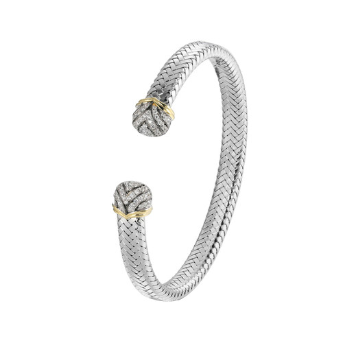 6.75" Two-Tone Sterling Silver CZ Art Deco Style Woven Cuff Bracelet by Charles Garnier