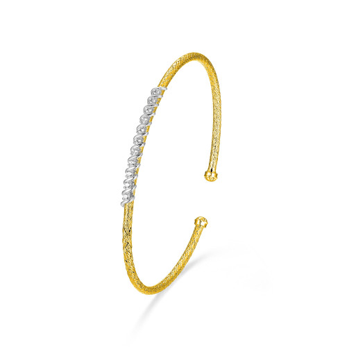 6.75" Gold-Plated Sterling Silver Cuff Bracelet with Diagonal CZ Row by Charles Garnier