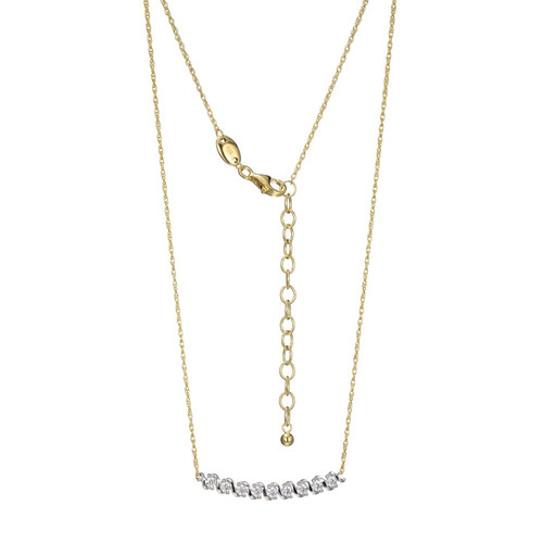 17"+2" Gold-Plated Sterling Silver Curved CZ Bar Necklace by Charles Garnier
