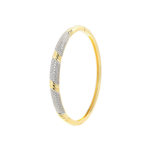 6.75" Two-Tone Sterling Silver Hinged Bangle Bracelet with CZ Accents by Charles Garnier