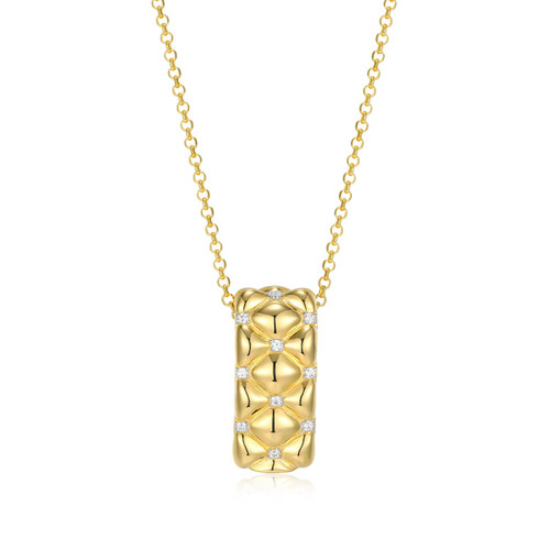 17"+2" Gold-Plated Sterling Silver Quilted Pattern Pendant Necklace with CZ by Charles Garnier