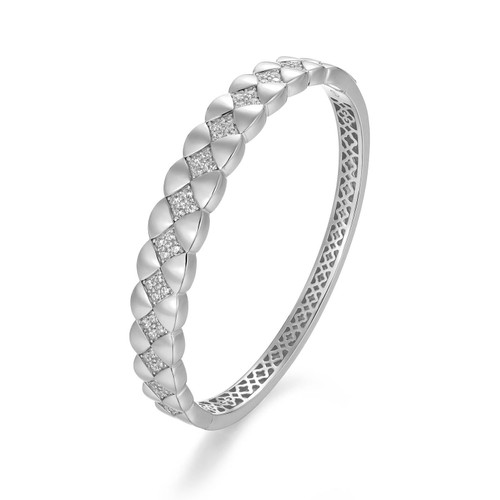 6.75" Rhodium-Plated Sterling Silver Quilted Pattern Cuff Bracelet with CZ by Charles Garnier