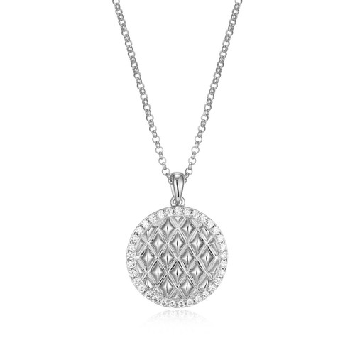 17"+2" Rhodium-Plated Sterling Silver Quilted CZ Disc Necklace by Charles Garnier