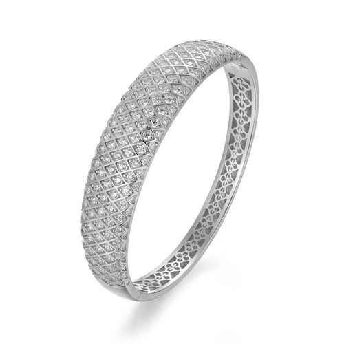 6.75" Sterling Silver Quilted Rhodium-Plated CZ Bangle Bracelet by Charles Garnier