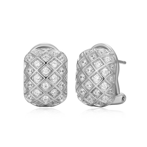 10x14mm Sterling Silver Quilted Rhodium-Plated CZ Post Earrings by Charles Garnier