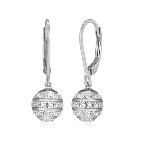8mm Sterling Silver Rhodium-Plated Pave CZ Ball Leverback Earrings by Charles Garnier
