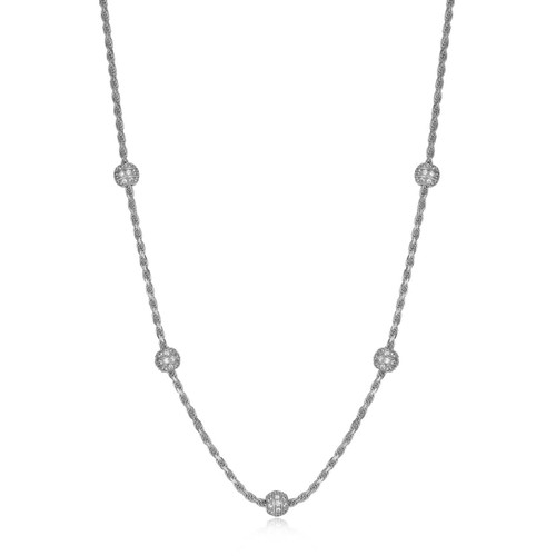18"+2" Sterling Silver Rhodium-Plated Rope Necklace with Pave CZ Bead Stations by Charles Garnier