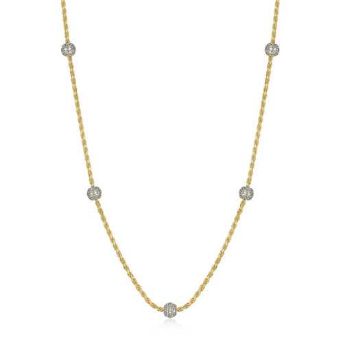 24"+2" Sterling Silver Gold-Plated Rope Necklace with Pave CZ Bead Stations by Charles Garnier