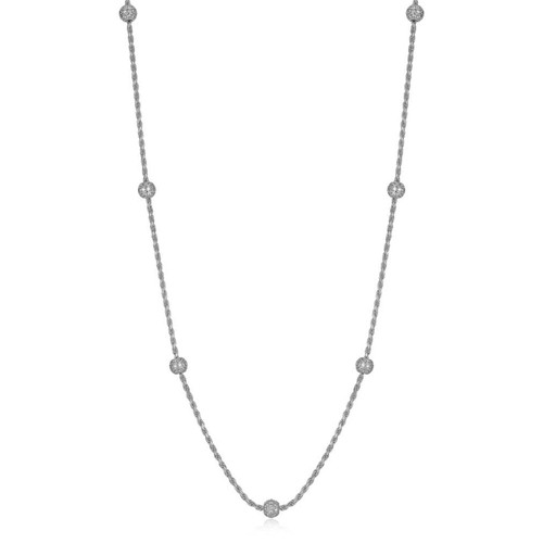 30"+3" Sterling Silver Rhodium-Plated Rope Necklace with Pave CZ Bead Stations by Charles Garnier