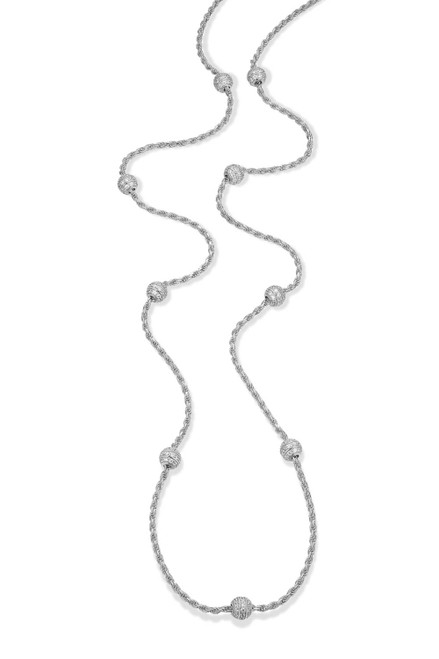 30"+3" Sterling Silver Rhodium-Plated Rope Necklace with Pave CZ Bead Stations by Charles Garnier