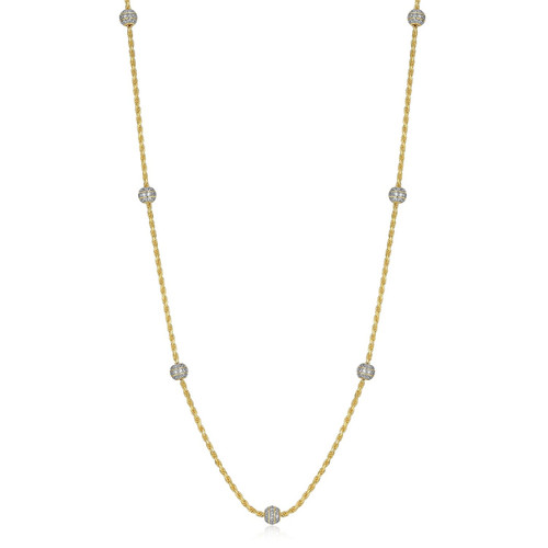 30"+3" Sterling Silver Gold-Plated Rope Necklace with Pave CZ Bead Stations by Charles Garnier
