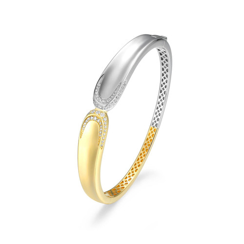 6.75" Sterling Silver Two-Tone Gold-Plated and Rhodium-Plated Bangle Bracelet with CZ Accents by Charles Garnier