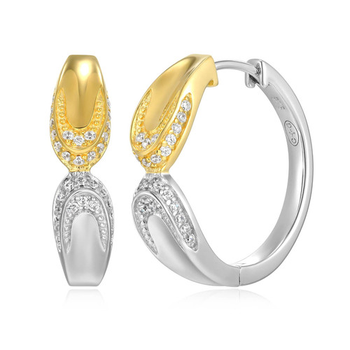 20mm Sterling Silver Two-Tone Gold-Plated and Rhodium-Plated Hoop Earrings with CZ Accents by Charles Garnier