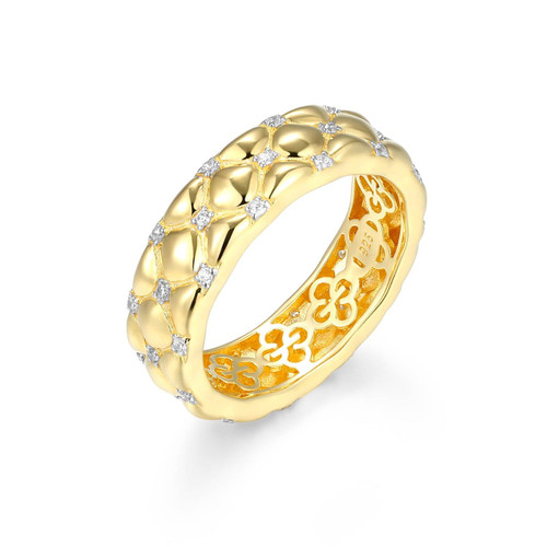Gold-Plated Sterling Silver Quilted Pattern Band Ring with CZ by Charles Garnier