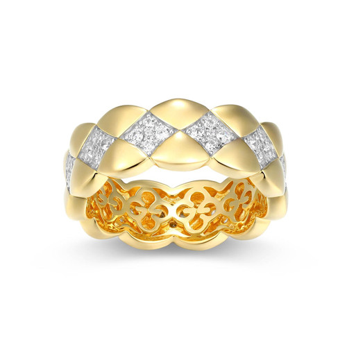 Gold-Plated Sterling Silver Quilted Pattern CZ Band Ring by Charles Garnier