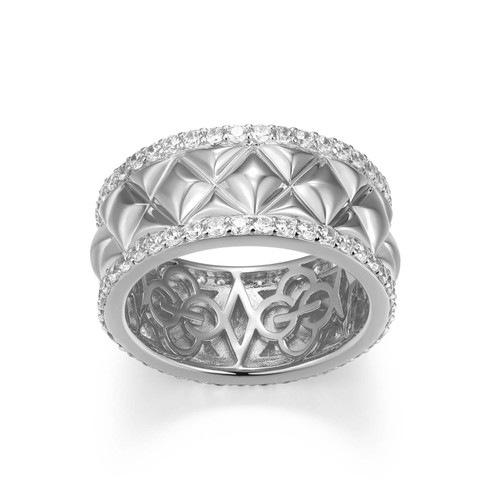 Rhodium-Plated Sterling Silver Quilted CZ Band Ring by Charles Garnier