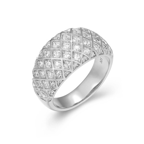 Sterling Silver Quilted Domed Rhodium-Plated CZ Ring by Charles Garnier