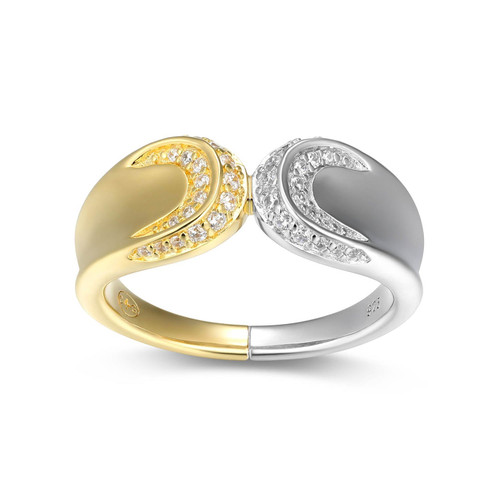 Sterling Silver Two-Tone Gold-Plated and Rhodium-Plated Split Bypass Ring with CZ Accents by Charles Garnier