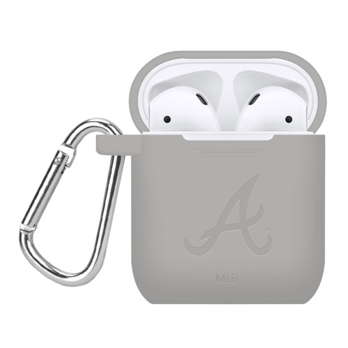 Game Time Atlanta Braves Silicone Engraved Case Cover Compatible with Apple AirPods Generation 1 & 2 (Gray)