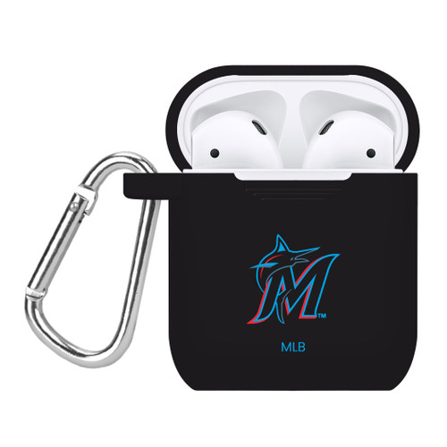 Game Time Miami Marlins Silicone Case Cover Compatible with Apple AirPods Generation 1 & 2 Battery Case (Black)