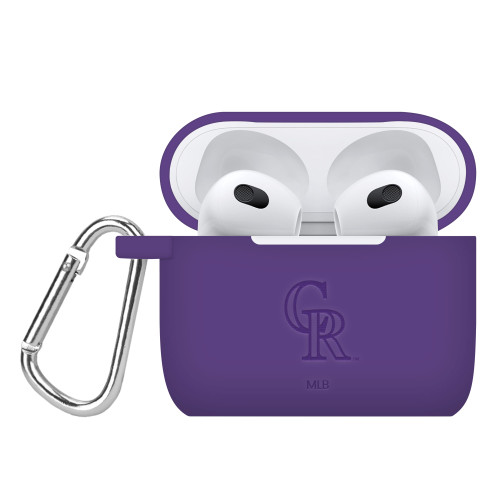 Game Time Colorado Rockies Engraved Silicone Case Cover Compatible with Apple AirPods Generation 3 (Purple)