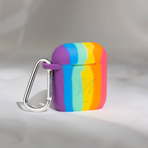 Game Time Miami Marlins Silicone Engraved Case Cover Compatible with Apple AirPods Generation 1 & 2 (Rainbow)