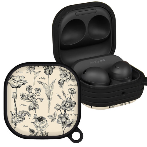 Everly Grey Botanical HDX Case Cover Compatible with Samsung Galaxy Buds Pro & Buds Live (Garden Flowers)