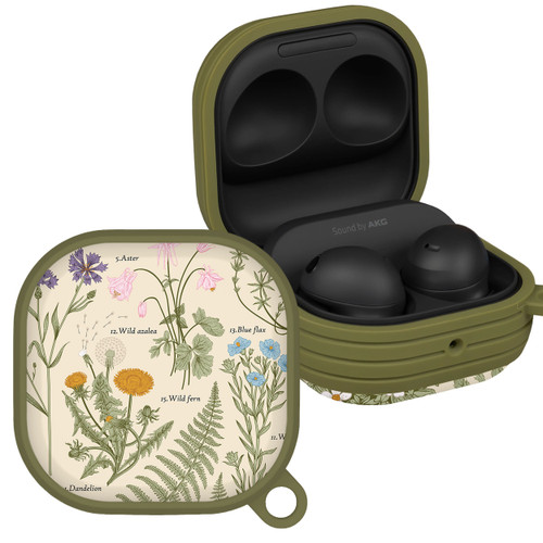 Everly Grey Botanical HDX Case Cover Compatible with Samsung Galaxy Buds Pro & Buds Live (Wildflowers)