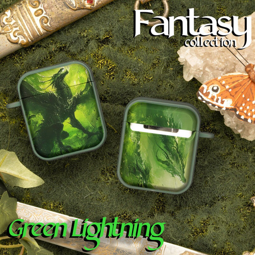 Fantasy HDX Case Cover Compatible with Apple AirPods Gen 1 & 2 (Green Lightning)